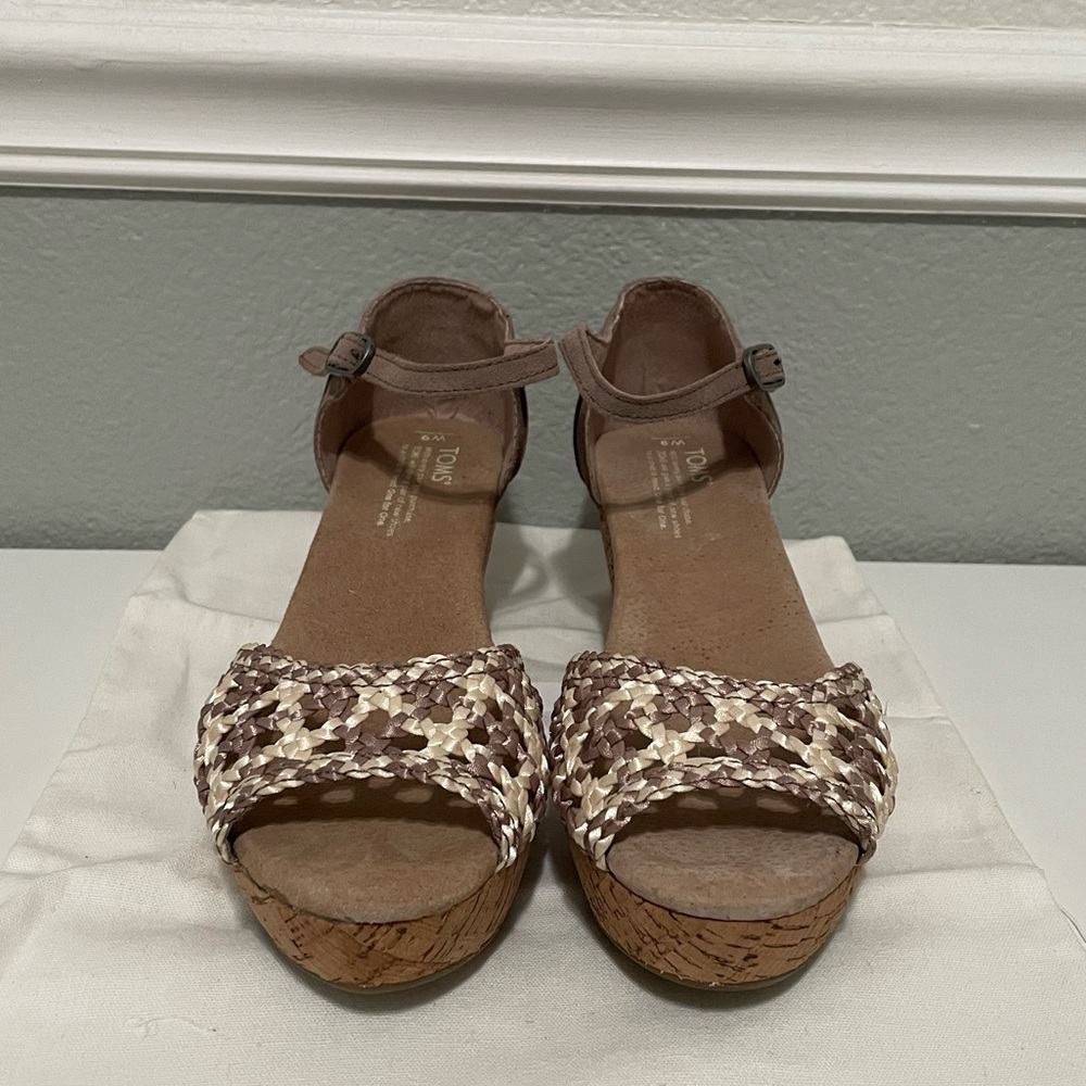 TOMS suede cork wedge sandals